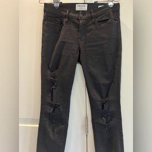 FRAME black distressed skinny jeans, size 27